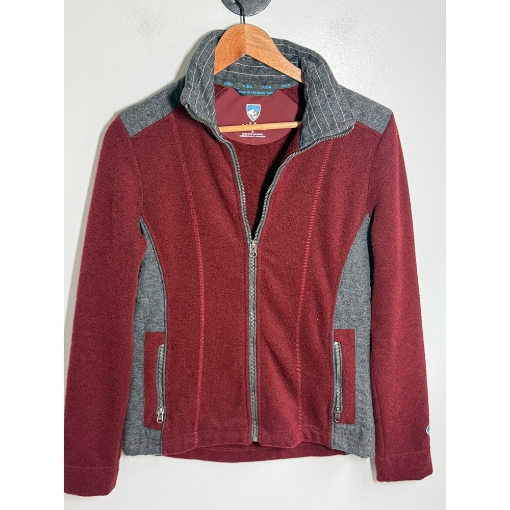 Kuhl Womens Alska Fleece Full Zip Jacket Burgundy Grey Small Hiking Outdoor